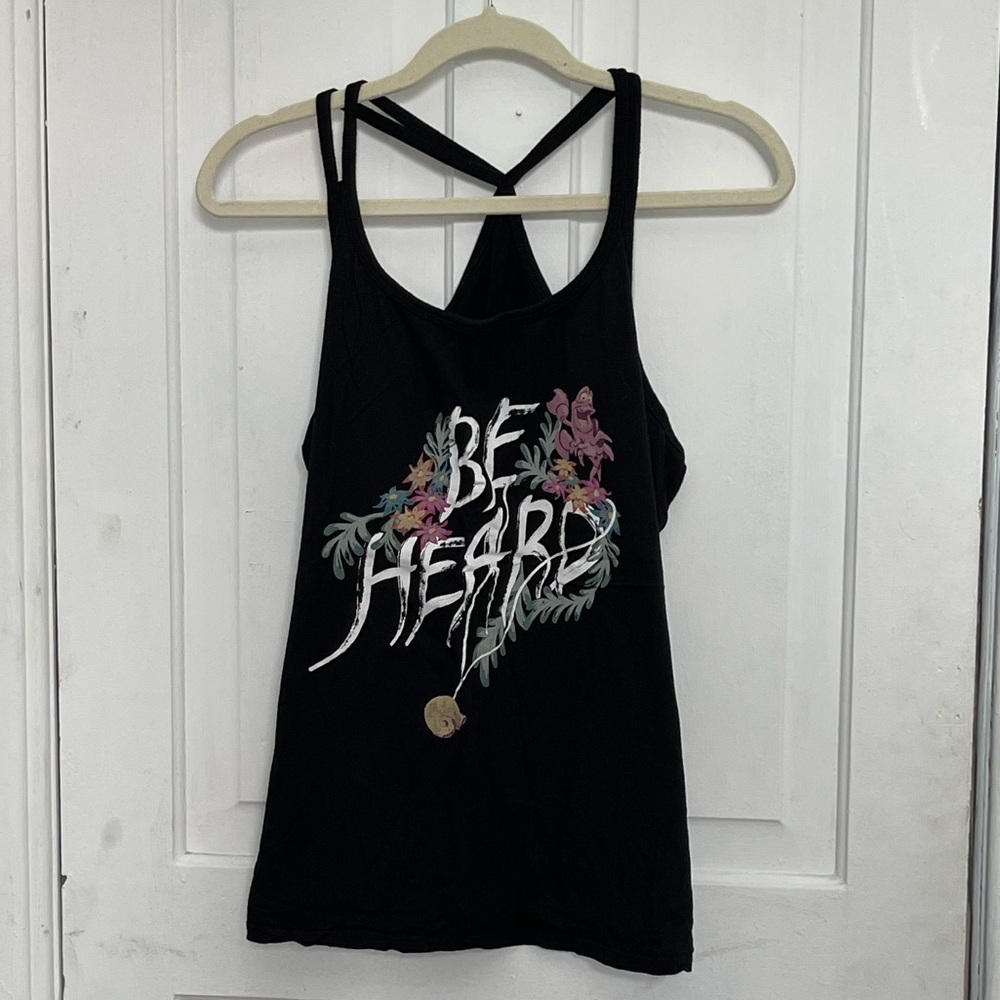 Torrid size 0 black racer back tank, Disney’s The Little Mermaid “Be Heard”